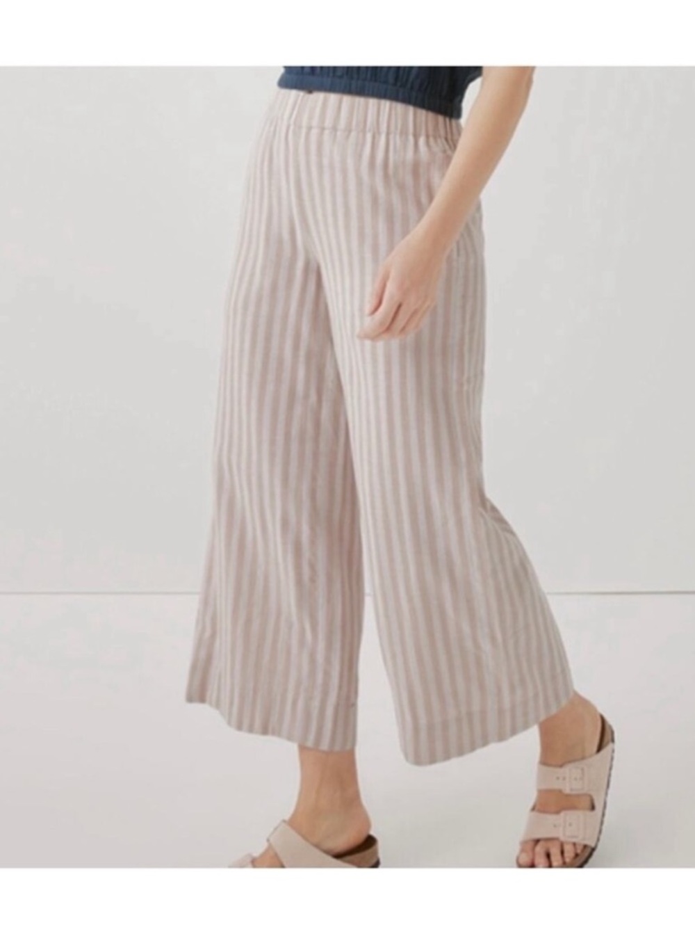 NWT PACT Organic Cotton Wide Leg Pant Tan White Striped Size XL